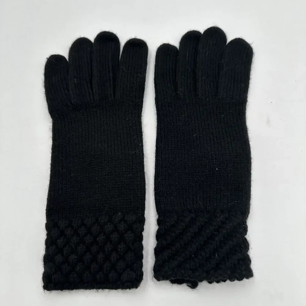 Ladies Black Leather Knit Gloves Size S/M